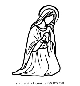 Virgin Mary Nativity Scene Hand drawn Christmas Winter christianity religion graphic vector illustration isolated on white background color editable 