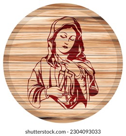 Virgin Mary On A Wooden Board Vector Illustration