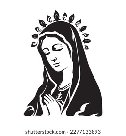 Virgin Mary, Our Lady. Hand drawn vector illustration. Black silhouette svg of Mary, laser cutting cnc. svg