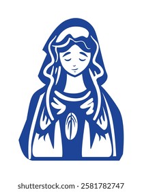 Virgin Mary with a peaceful expression and veil isolated vector illustration