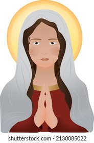 Virgen María rezando. Imagen para rezar lo magnífico. Arte Sacro. Ilustración vectorial.