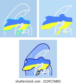 Virgin Mary protects Ukraine. vector illustrations set
