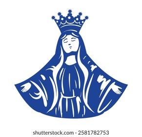 Virgin Mary in regal attire with a crown isolated vector illustration