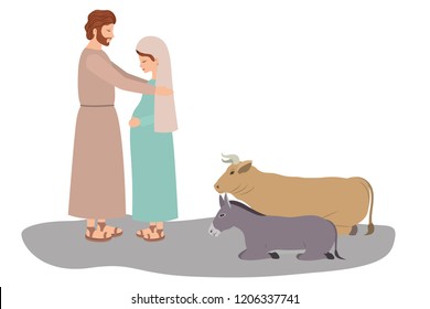 virgin mary and saint joseph with animals