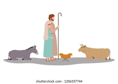 virgin mary and saint joseph with animals