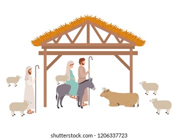 virgin mary and saint joseph in stable with animals
