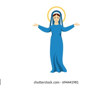 Virgin Mary Vector. Assumption Of The Virgin Mary. Virgin Mary Icon Isolated On White Background