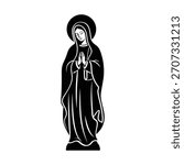 Virgin Mary Vector Illustration, Virgin Mery Silhouette Vector, Religion Decorative Image, Simple Virgin Mary Vector Symbol.