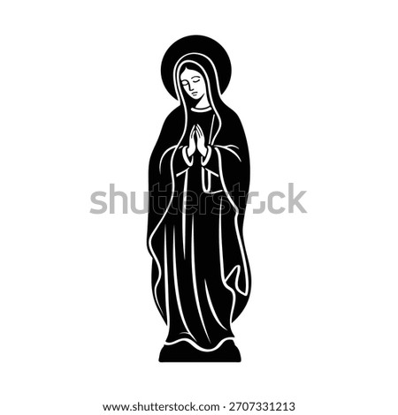 Virgin Mary Vector Illustration, Virgin Mery Silhouette Vector, Religion Decorative Image, Simple Virgin Mary Vector Symbol.
