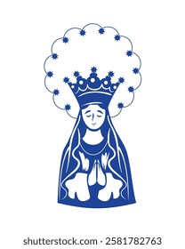 Virgin Mary wearing a crown surrounded by a halo isolated vector illustration