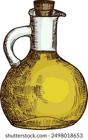 Virgin oil glass. Olive product bottle engraving
