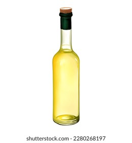 Virgin Olive Oil in Glass Bottle Isolated Hand Drawn Painting Illustration
