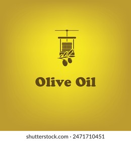 Virgin Olive Oil poster with wooden antique press and olive branch.