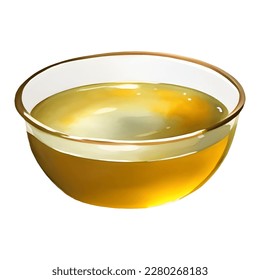 Virgin Olive Oil in Transparent Glass Bowl Isolated Hand Drawn Painting Illustration