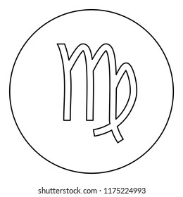 Virgin symbol zodiac icon black color in round circle outline