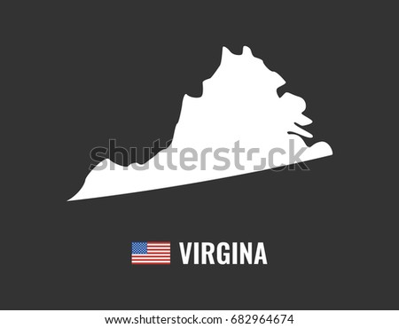 Virgina map isolated on black background silhouette. Virgina USA state. American flag. Vector illustration.