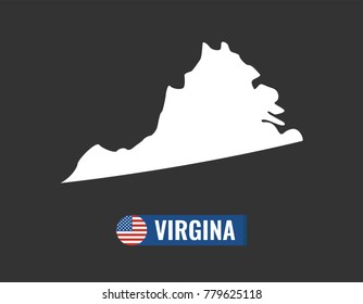 Virgina map isolated on color background silhouette. Virgina USA state. American flag. Vector illustration.