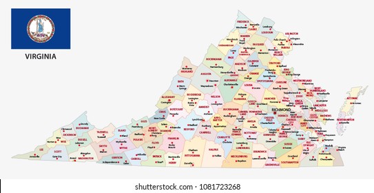 Virginia Administrative And Political Vector Map With Flag