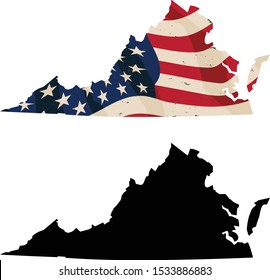 Virginia with aged USA flag embedded and black silhouette isolated vector illustration