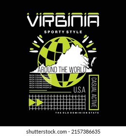 virginia around the word maps flat graphic, typography vector, t shirt print, casual style, and other use