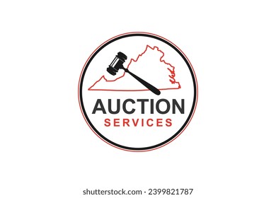 Virginia auction hammer logo design Virginia map outline.