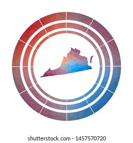 Virginia badge. Bright gradient logo of us state in low poly style. Multicolored Virginia rounded sign with map in geometric style for your infographics.