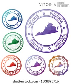 Virginia badge. Colorful polygonal us state symbol. Multicolored geometric Virginia logos set. Vector illustration.