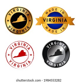 Virginia badges gold stamp rubber band circle with map shape  of country states America
