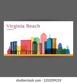 Virginia Beach city architecture silhouette. Colorful skyline. City flat design. Vector business card. 