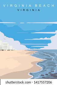 Virginia Beach modern vector poster. Virginia landscape illustration. 
