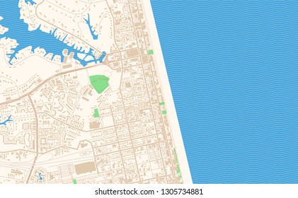 Virginia Beach Virginia printable map excerpt. This vector streetmap of downtown Virginia Beach is made for infographic and print projects.