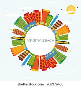 Virginia Beach Skyline with Color Buildings, Blue Sky and Copy Space. Vector Illustration. Business Travel and Tourism Concept with Modern Architecture.
