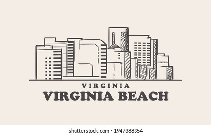 Virginia Beach skyline, virginia drawn sketch