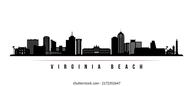 Virginia Beach skyline horizontal banner. Black and white silhouette of Virginia Beach, Virginia. Vector template for your design. 