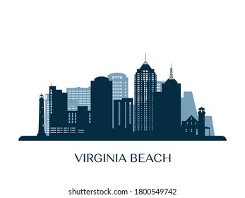 Virginia Beach skyline, monochrome silhouette. Vector illustration.