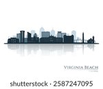 Virginia Beach skyline silhouette with reflection. Landscape Virginia Beach, Virginia. Vector illustration.