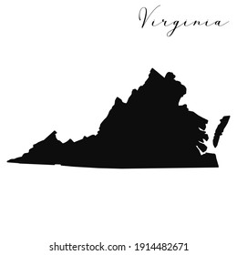 Virginia black silhouette vector map. Editable high quality illustration of the American state of Virginia simple map