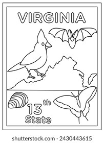 Página para colorear de Virginia diseñada en vectores dibujados a mano 