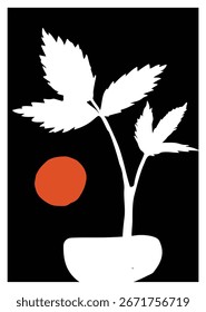 Fondo y Fondo de pantalla de la silueta de la hoja de enredadera de Virginia en negro, blanco y naranja. Diseño floral mínimo perfecto para la marca, impresión, embalaje, invitaciones, carteles y obras de arte modernas.