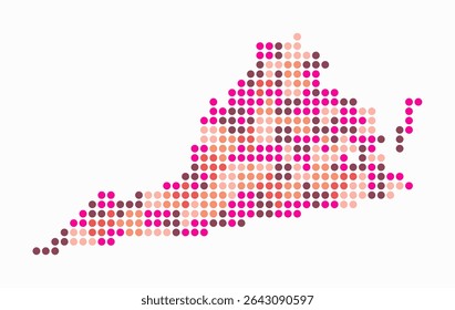 Virginia dotted map. Digital style map of the state on white background. Virginia shape with circle dots. Colored dots style. Large size circles. Amazing vector illustration.