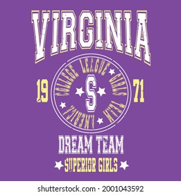 Virginia dream team slogan vector illustration for t-shirt and other uses