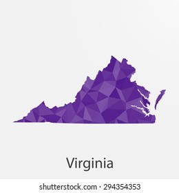 Virginia flag map in geometric,mosaic polygonal style.Abstract tessellation,background. Low poly vector illustration EPS10