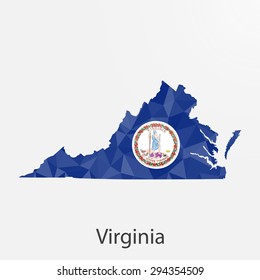 Virginia flag map in geometric,mosaic polygonal style.Abstract tessellation,background. Low poly vector illustration EPS10