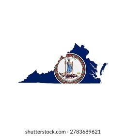 Virginia flag map poster. US state pride wall decor artwork. Patriotic printable digital art. Detailed vector illustration