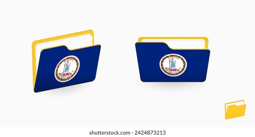 Virginia flag on two type of folder icon. Vector illustration.