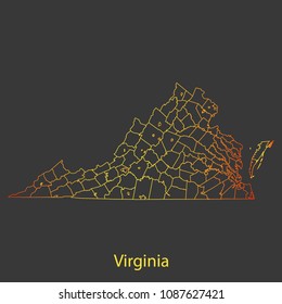 Virginia gradient outline,stroke of map with administrative division. Modern line style vector illustration