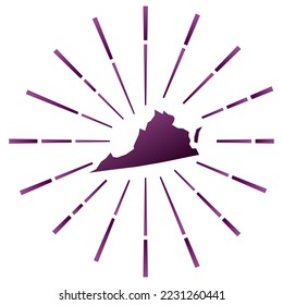 Virginia gradient sunburst. Map of the US state with colorful star rays. Virginia illustration in digital, technology, internet, network style. Vector illustration.