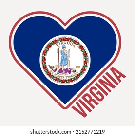 Virginia heart flag badge. Made with Love from Virginia logo. Flag of the US state in heart shape. Vector illustration.