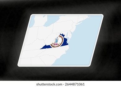 Virginia Highlighted in Flag Colors on Geographic Map. Modern Map on a dark abstract backdrop.