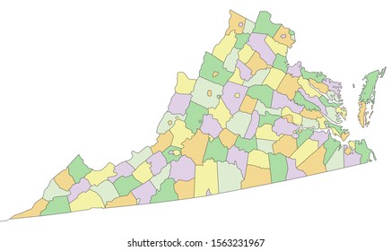Virginia - Highly detailed editable political map.